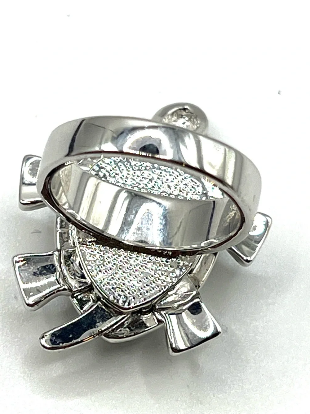 Turtle Ring Articulated Silver Tone Rhodium Plated Patience Knowledge